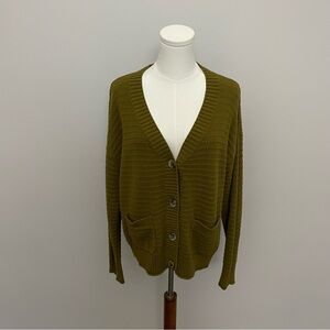 Sonoma Cardigan Sweater Pockets Textured Olive Army Green
